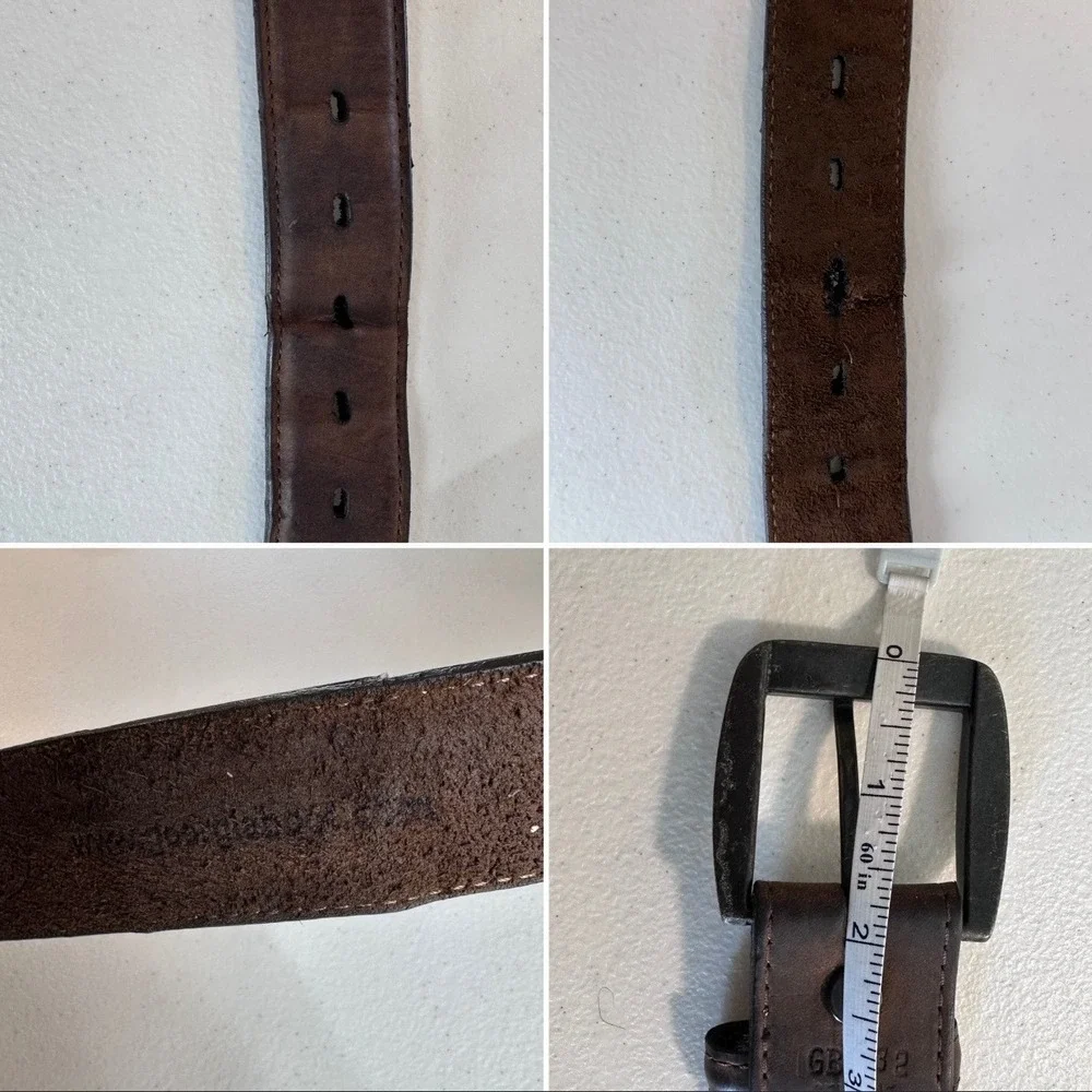 Genuine Leather Belt Brown Distressed Matte Buckle Casual Classic 46